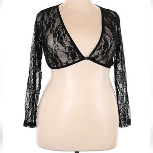Plus Size Black Lace Bolero Crop Top 2X Sheer Long Sleeve Shrug